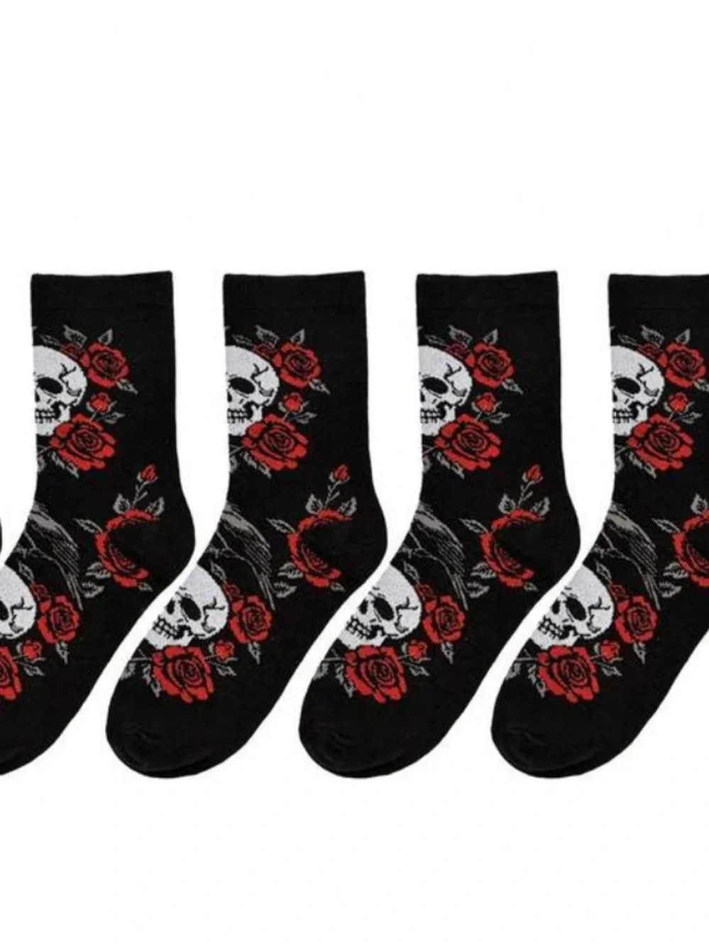 Skull & Rose Crew Socks - Black/Red